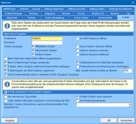 Optionen der E-Mails