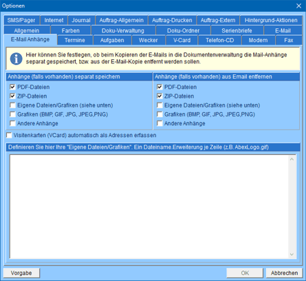 Optionen der E-Mailanhänge